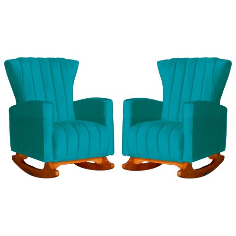 Kit 2 Poltrona Decorativa Melinda Balanço Suede Turquesa- Fm