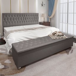 Kit Cabeceira e Calçadeira Baú King 1,95m Madrid Suede Cinza - Pallazio - 1