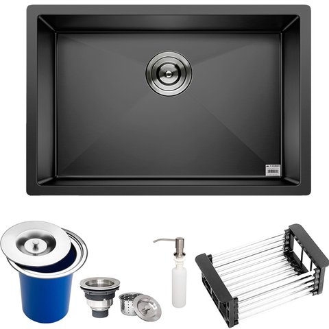 Cuba Preta Quadrada Inox Cozinha Pia Embutir Sobrepor Gourmet 6040 Premium com Lixeira Embutir 5 Lit