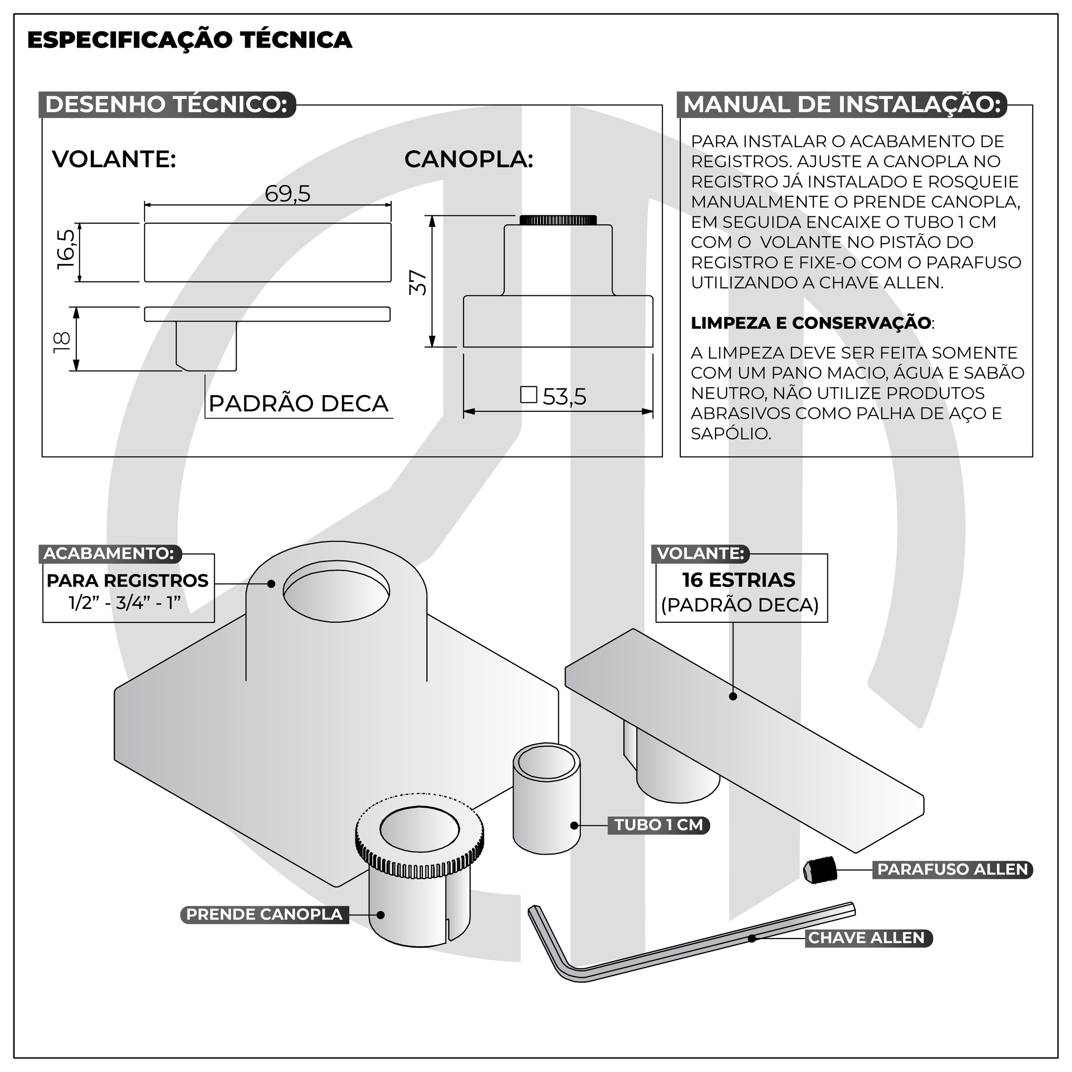 Acabamento para Registro Quadrado Alavanca Dourado Brilhante Chuveiro Banheiro Padrão Deca - 4