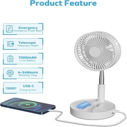 Ventilador Portátil Silencioso 7200mah Dobrável Usb 110/220v Cor:rosa;tamanho:u - 5