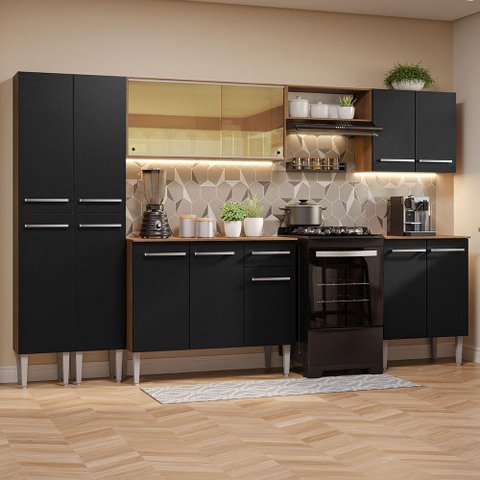 Armário de Cozinha Completa 293cm Rustic/preto Emilly Madesa 05