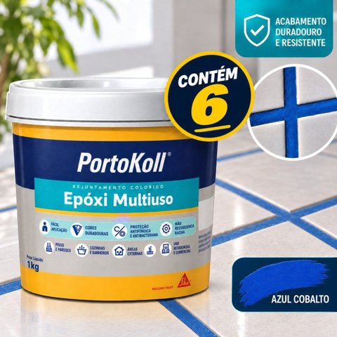 Kit 6 Rejunte Muliuso Epóxi Azul Cobalto Porto Koll 1kg