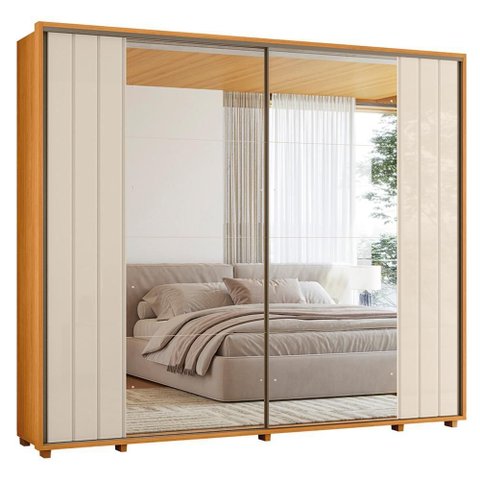 Guarda Roupa Casal Dalí Ripado 2 Portas Deslizantes Cinamomo/off White com 8 Espelhos - Madetec