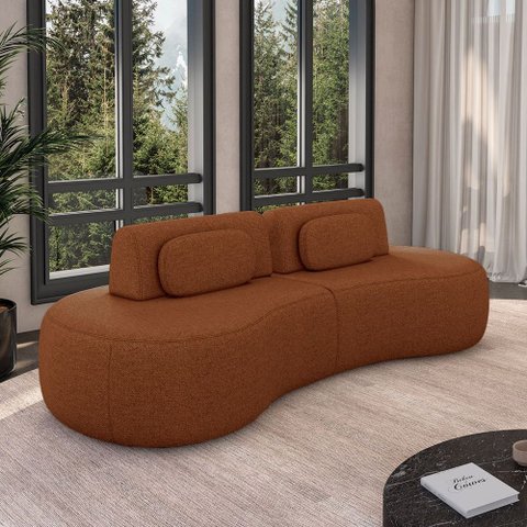 Sofá Sala de Estar Modulado França 240cm Encosto Articulável com Almofadas Linho Terracota G45 - Gra