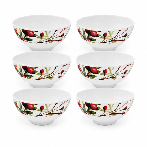 Kit 6 Tigelas Bowl Natalina em Melamina 300ml Folhagens e Azevinhos - Magizi