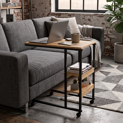 Mesa Lateral de Apoio Industrial com Rodízio Fit Yescasa Marrom