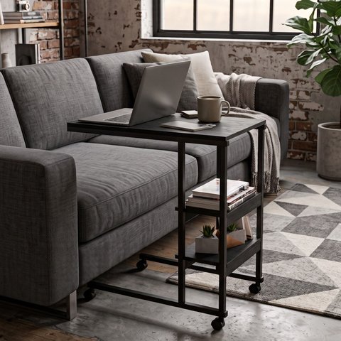 Mesa Lateral de Apoio Industrial com Rodízio Fit Yescasa Preto