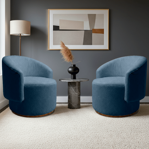 Kit 02 Poltrona Decorativa Orgânica Espanha para Sala Bouclê:azul Marinho