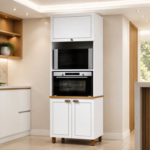 Paneleiro Torre Quente com Nicho Espaço Forno e Micro-Ondas Branco Americano