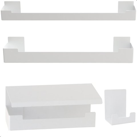 Kit de Acessórios para Banheiro 4 Peças Adesivo Branco F.elg