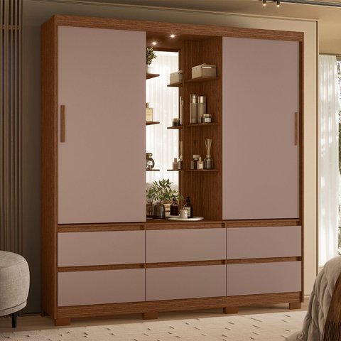 Guarda-Roupa 2 Portas e 6 Gavetas Atena Marrom/Nogueira/Capuccino