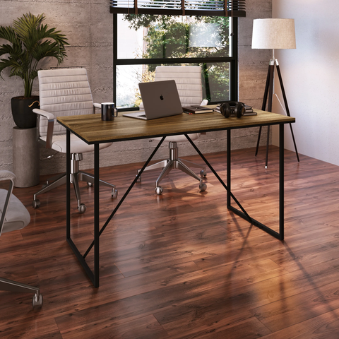 Escrivaninha Mesa Escritório Office SW006 135cm Industrial Preto E Noce Oro