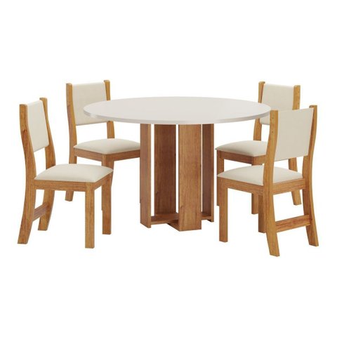 Conjunto Sala de Jantar Mesa Redonda com 4 Cadeiras Jady e Sol - Mel-offwhite