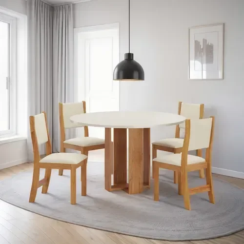 Ver imagem 3 de Conjunto Sala de Jantar Mesa Redonda com 4 Cadeiras Jady e Sol - Mel-offwhite