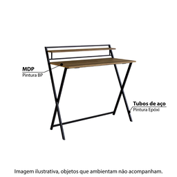 Escrivaninha Mesa Escritório Dobrável SW014 1 Prateleira 93cm Preto E Noce Oro - 5