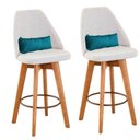 Ver imagem 1 de Kit 02 Banquetas Linho Bege E Almofada Azul Turquesa