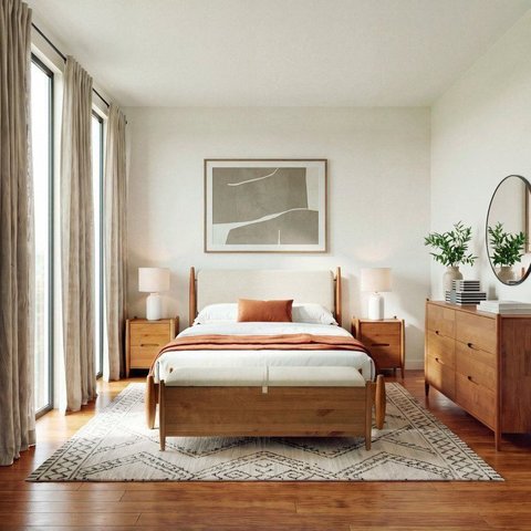 Conjunto Cama Queen com Mesas de Cabeceira, Cômoda 6 Gavetas e Baú Baru CabeCasa MadeiraOriginals