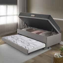 Bicama Box Baú Solteiro 88x188x42 Courino Linho Cinza com Colchão de Espuma Dual Firme Ecoflex - 5