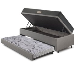 Bicama Box Baú Solteiro 88x188x42 Courino Linho Cinza com Colchão de Espuma Dual Firme Ecoflex - 6
