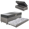 Bicama Box Baú Solteiro 88x188x42 Courino Linho Cinza com Colchão de Espuma Dual Firme Ecoflex - 1