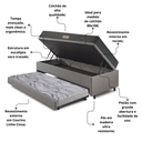 Ver imagem 7 de Bicama Box Baú Solteiro 88x188x42 Courino Linho Cinza com Colchão de Espuma Dual Firme Ecoflex