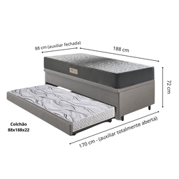 Bicama Box Baú Solteiro 88x188x42 Courino Linho Cinza com Colchão de Espuma Dual Firme Ecoflex - 4