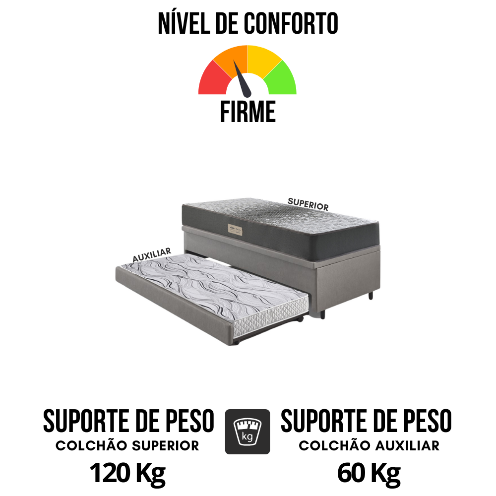 Bicama Box Baú Solteiro 88x188x42 Courino Linho Cinza com Colchão de Espuma Dual Firme Ecoflex - 8