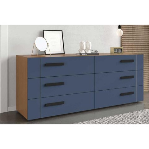 Cômoda de Quarto Lisboa C/ 6 Gavetas Freijo/azul - Politorno