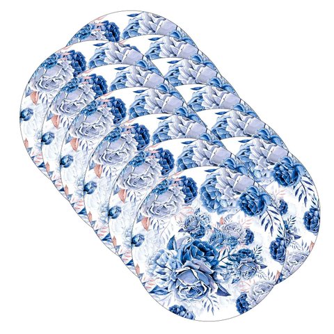 Kit Sousplat Rosas Azul - 12 Peças - sem Base