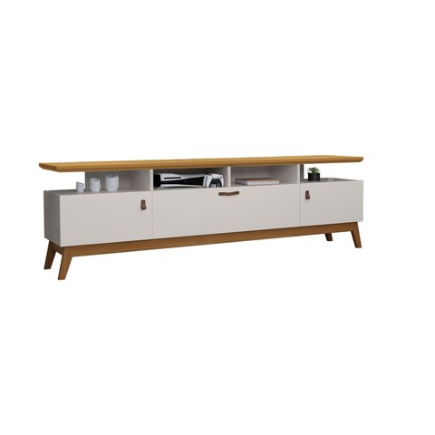 Rack Bancada TV Até 84 Polegadas Pés Em Madeira 3 Portas 4 Nichos Absolut 2.18:Off White/Nature