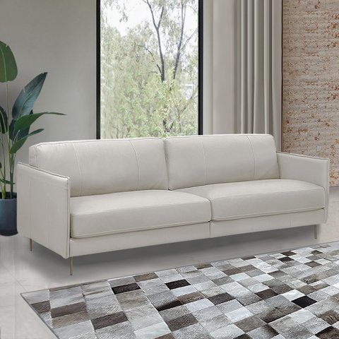 Sofá Decorativo Anthony 3 Lugares Sala de Estar 240cm Pés em Aço Couro Off White G88 - Gran Belo