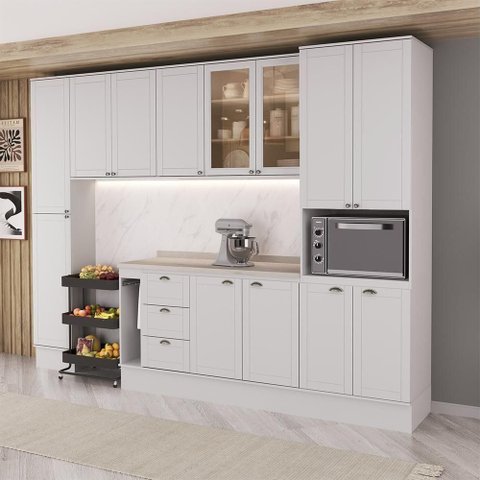Cozinha Completa com Balcão Milla Chloe Full 13 Portas 3 Gavetas MDF Branco Móveis Carraro