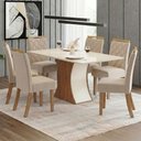 Ver imagem 1 de Conjunto Sala de Jantar Layla Confort 6 Lugares Tampo MDF Cadeiras Estofadas Off White 160cm Casa