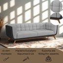 Ver imagem 5 de Sofá 2 Lugares 180cm com Pés em Madeira Linha Premium Compose Linho Cinza Courino Preto Luxo Sala Re