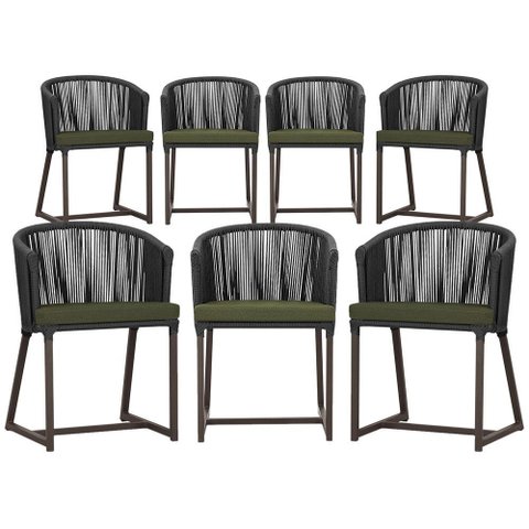 7 Cadeiras de Jantar Área Noronha em Alumínio com Pintura Marrom Corda Náutica Estofado 13 Trama Ori