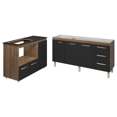Balcão Cozinha Gabinete de Pia 160 Cm Estela e Balcão para Fogão Cooktop 4 Bocas e Forno Elétrico Al