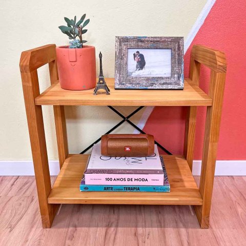 Mesa Lateral de Madeira Pinus Linea Nozes