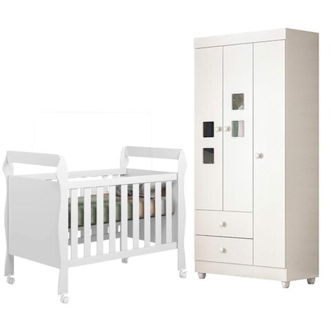 Berço Americano Soninho com Guarda Roupa Life Branco Acetinado - Tigus