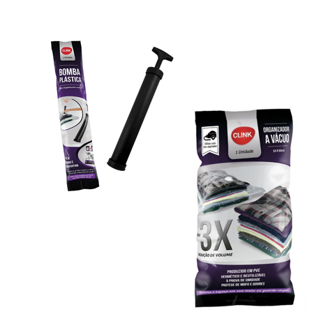 Kit Saco Organizador a Vacuo 50x60cm C/ Bomba Manual Clink