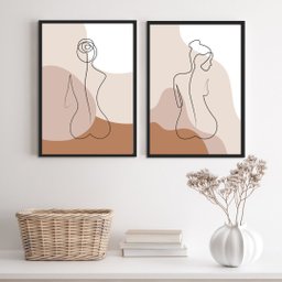 Kit 2 Quadros Nús Artísticos Tons de Bege 45x34cm - com Vidro:madeira Branca - 2