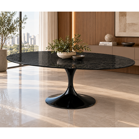 Mesa de Jantar Oval Saarinen 244x137cm em Mármore São Gabriel