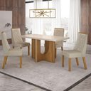 Ver imagem 1 de Mesa de Jantar Dora 120x80 Vidro 40mm Cinamomo Off White com Kit 4 Cadeiras Veludo Bege -Valdemó