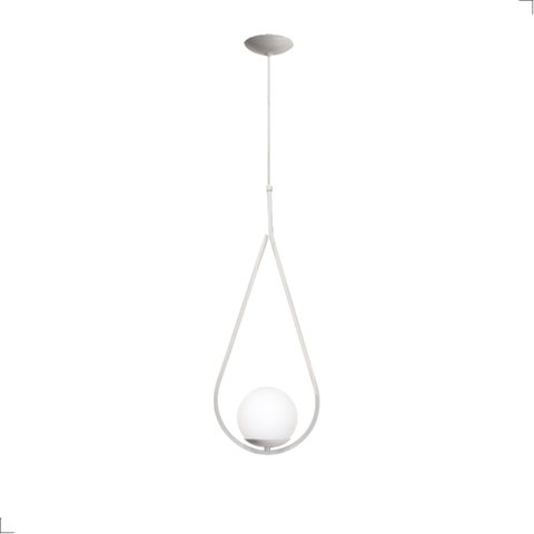 Luminária de Teto Pendente Gota Branco C/ Globo de Vidro Leitoso Bivolt 1xg9