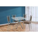 Ver imagem 1 de Conjunto: Mesa Sala Jantar Volga C/ Tampo de Vidro 90cm e 4 Cadeiras Florença Niquel - Courano