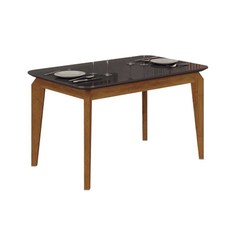 Mesa de Jantar 6 Lugares Tampo Mdf/vidro Brenda 120cm Moveis Leifer Cadeiras Não Inclusas Freijó/chu