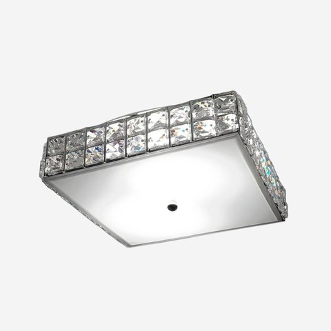 Plafon Luminária de Teto Cristal Quadrado 25cm Luxo Quarto Sala:transparente/bivolt