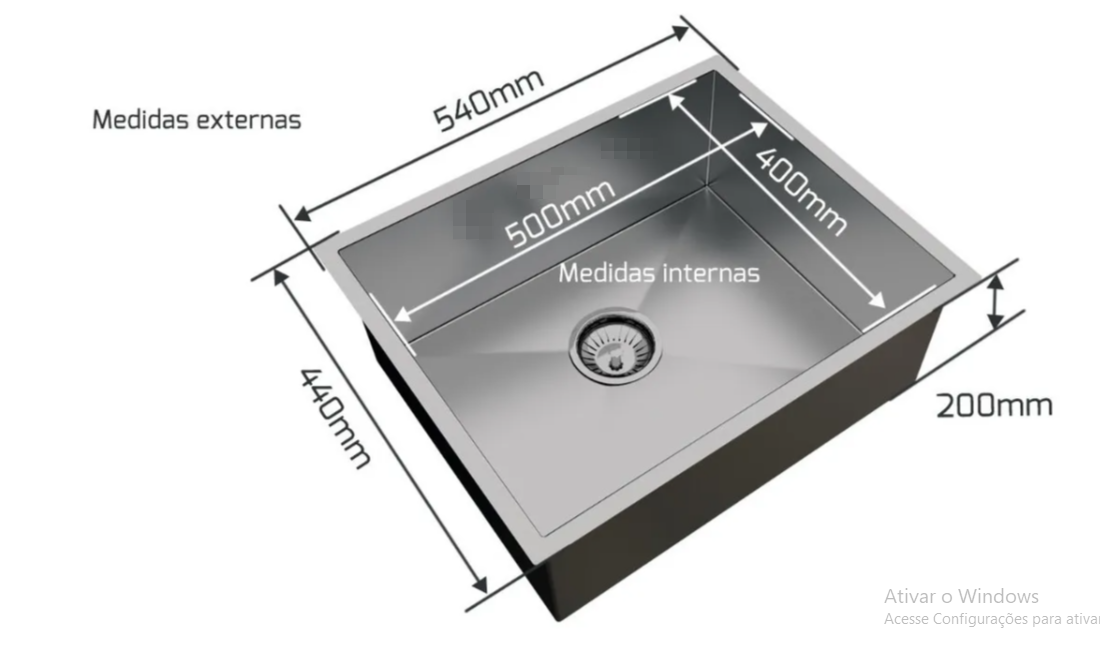 Cuba Pia Aço Inox Gourmet Cozinha Valvula Simples 50x40cm AJB STORE - 6