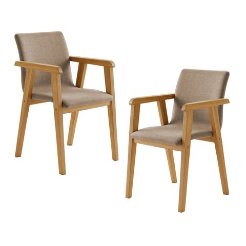 Kit 2 Cadeiras com Braço para Sala de Jantar Pés Madeira Maciça Flora Bege/Cinamomo