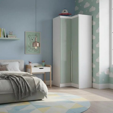 Móveis para Quarto Módulo Canto Reto 2 Porta Infinity Branco/Line/Pistache